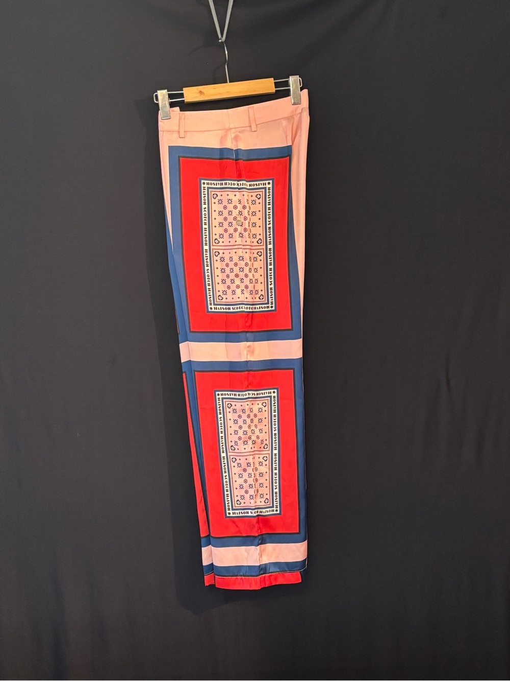 NWOT Scotch & Soda Maison Scotch Pink Bandana Print Wide-Leg Satin Trousers - Picture 3 of 5